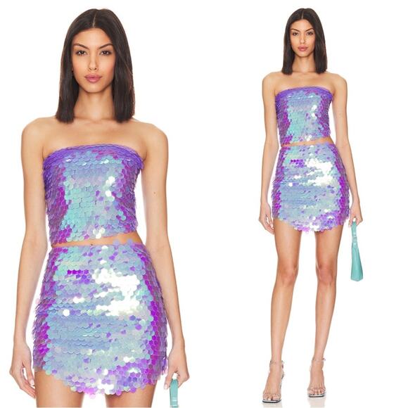 The New Arrivals by Ilkyaz Ozel Dione Sequin Strapless Lilac Crop Top Size 2 - Picture 1 of 9